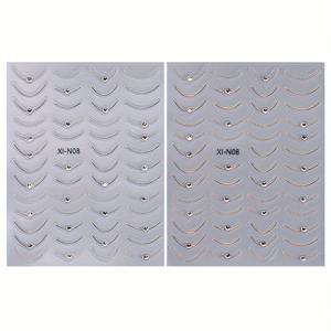 TEMU 2장 3D 골드 실버 라인 네일 아트 스티커 + 라인스톤 네일 아트 디자인 자가 접착 네일 데칼, 프렌치 매니큐어 스티커 DIY 네일 아트 액세서리 장식, 여성용 네일 아트 용품