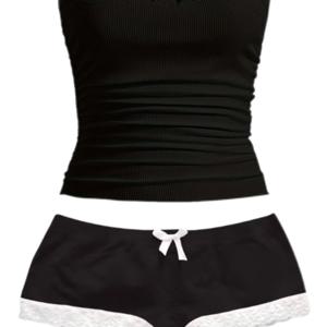 TEMU 여성용 스트랩리스 탑, 여성용 스트랩리스 탑, 여성용 스트랩리스 레이스 탑, 여성용 팬츠 세트, 여성용 캐주얼 팬츠 세트, 여성용 귀여운 팬츠 세트, 여성용 아웃핏, 여성용 패션 세트, 여성용 아웃핏 세트|민소매