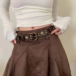 TEMU 2024년 신상 빈티지 아메리칸 웨스턴 벨트 여성용, 브라운 스타uds 특징, 청바지와 스타일리시한 버클로 매칭 완벽.