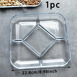 TEMU 1pc 투명 열 저항 유리 만두 접시 가정용, 식초 접시 포함, 만두 분할 및 아침 식사에 적합