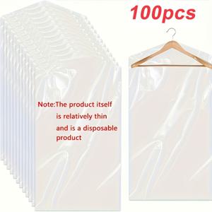 TEMU 50/100개 투명 플라스틱 의류 가방 - 한 번 사용하는 옷걸이용 먼지 커버, 정장, 웨딩 드레스 및 공식 복장을 위한 투명한 옷 보관 가방, 드라이클리너와 집안정리를 위한 옷 정리함