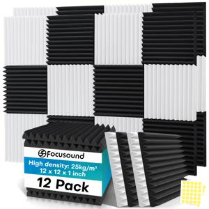 TEMU 양면 접착제가 있는 고밀도 방음 패널 12개, 12X12X1인치 어쿠스틱 폼 벽 패널, 소음 감소, 벽 장식, 음악실, 스튜디오 및 게임 룸에 적합한 디자인