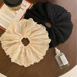 TEMU 2개 세트 오버사이즈 튤 플리츠 대장 헤어 타이 - 우아한 레이스 스크런치, 빈티지 로코코 샤닐리 스타일 여성용 헤어 액세서리, 캐주얼 & 포멀 이벤트용 부드럽고 내구성 있는 머리끈, 정교한 헤어피스