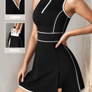 TEMU 2개 여성 스포츠 세트 | 지퍼 및 포켓이 있는 민소매 하이넥 요가 드레스 | 높은 신축성 및 통기성 | 러닝, 통근, 야외 활동에 적합 | 완벽한 크리스마스 선물