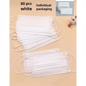 TEMU 40/80개입, 개별 포장, 흰색 일회용 마스크, 통기성 좋고 장식적이며, 캐주얼 외출에 적합.|마스크|KF94마스크