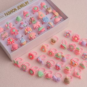 TEMU 20개 귀여운 만화 패션 Y2K 레진 여성 반지 세트, 리본 꽃과 딸기 무늬, 일상 착용 및 휴일 파티 선물용, 상자 미포함