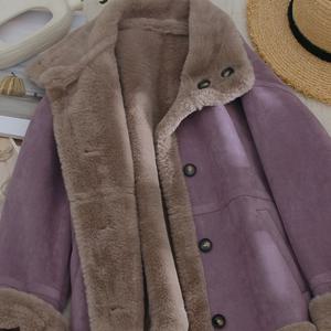 TEMU 2025년 가을/겨울 신상 한국 스타일 여성용 게으른 보라색 코트, 두꺼운 플러시 탑