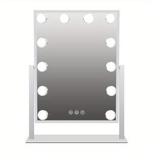 TEMU 12구 LED 할리우드 화장 거울 - 3색 조명 (웜//쿨), 터치 컨트롤 및 설정, 360° 회전 저알러지 거울, 드레싱룸 & 침실용 - 플러그인, 조립 불필요