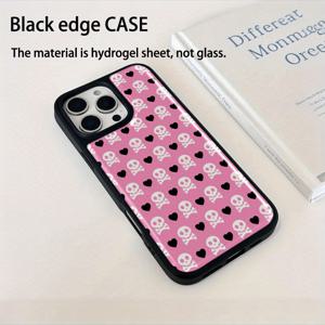 TEMU 폰케이스: 전기도금 풀 에지 프레임이 있는 충격 방지 에폭시 수지 폰케이스, 핑크 스컬 디자인 - 아이폰 16 프로 맥스/15 플러스/14 호환, 남자친구 여자친구를 위한 선물