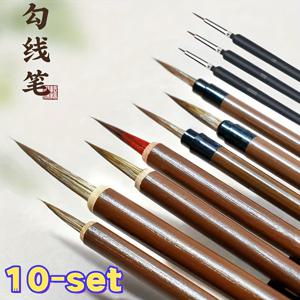 TEMU 초보자를 위한 10개 중국화 붓 세트 - 늑대털, 빨간 털 & 쥐수염 브러시 슬림 골드팁 미세 붓, 홈이 있는 인체공학적 손잡이 - 서예, 꽃과 새 라인 아트, 잎맥 디테일링 완벽 세트 - 동양식 수묵화 기법 및 전통 예술 스타일에 이상적인 고품질 붓, 섬세한 붓놀이 도구