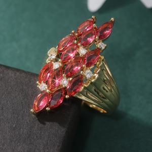 TEMU 여성용 매력적인 합성 장미 빨간 큐빅 지르코니아 반지 - 코크테일 링, 결혼 반지, 골드 컬러의 약혼 파티 주얼리|반지