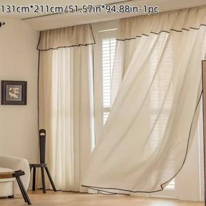 TEMU 1개 프렌치 스타일 린넨 쉬어 커튼, 블랙 트림, 빈티지 라이트 럭셔리 디자인, 탑 훅 앤 타이 디자인, 다양한 걸이 방법을 위한 후크와 링 포함, 모든 커튼봉과 트랙에 적합, 침실, 거실, 발코니, 식당, 베이 창, 홈 데코용