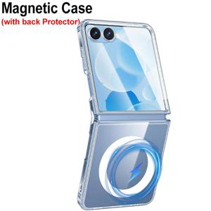 TEMU 갤럭시 Z 플립 7 6 5 4 3 호환 마그네틱 휴대폰 케이스, 투명 충격방지 백커버, 무선 충전 케이스