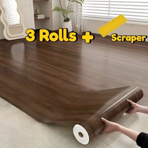 TEMU 무료 설치 스크레이퍼 포함. 가정용 장식 바닥 스티커 3롤. PVC 자가 점착 바닥 및 벽 스티커 리모델링 도구. 주방, 침실 및 거실에 적합한 바닥 장식 스티커.