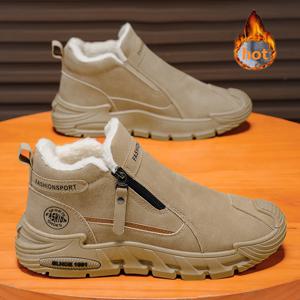 TEMU 겨울용 남성 안감 신발, 보온 숏 부츠, 지퍼 하이탑 슬립온 스니커즈, 고급 작업화, 편안한 남성 신발