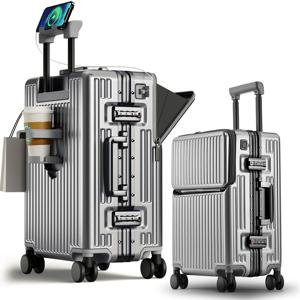 TEMU REGESY전면오픈 다기능 캐리어 알루미늄 프레임 내구성 초경량 저소음 360도 회전바퀴 수트케이스 대용량 기내용 비즈니스 출장용 해외여행 캐리어20인치 24인치 28인치|가방