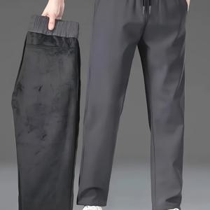 TEMU 남성용 플리스 안감 방풍 조거 팬츠 - 스타일리시한 드로스트링 허리, 가을/겨울 야외 활동용 캐주얼 솔리드 컬러 스웨트팬츠|냉장고바지|남자바지|바지