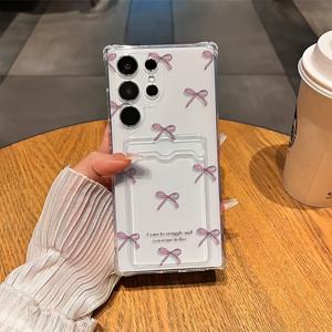 TEMU 새로운 라인 보우 패턴, 삼성 시리즈 A54/A53/A52(A52S 범용)/A34(5G) A14(5G)/A13(5G)/S21/S22/S22U/S23/S23+/S23U 및 S24 시리즈 A15/A35(5G)/A55(5G)/A25(5G) 최신 S25 시리즈 A06/A16/A26/A36/A56 사각형 낙하 방지 투명 카드형 케이스