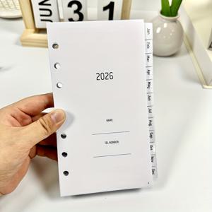 TEMU 2026년 개인 다이어리 리필 (9.5X17.1Cm), 6구멍, 연간, 월간, 주간 플래너 삽입 포함, 탭이 있는 1주간 2페이지 분할, 비밀번호, 메모, 연락처를 위한 섹션, 100 GSM 두께의 종이 재질, 1월에서 12월까지 커버