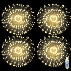 TEMU 2/4 LED 불꽃놀이 조명, 180/360 LED 요정 조명, 따뜻한 흰색/컬러 해파리 조명, 할로윈 웨딩 파티 생일 축하 행사를 위한 실내 크리스마스 장식, 발광벌레 조명, 할로윈 스트링 조명, 축제 장식