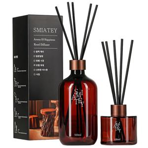 TEMU 스미어티 실속형 500ML 대용량 실내디퓨저+유리병 2개+ 섬유스틱 10p 실내방향제 집들이선물 호텔 목재