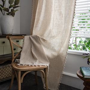 TEMU 1패널 보호 스타일 커튼 - 대나무 텍스처 & 프린지 트림 - 필터링 반투명 단열 창문 드레이프, 로드 포켓 포함 (베이 창, 거실, 침실용) - 간편 설치 (로드 포켓 포함)