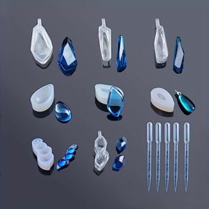 TEMU 8개 투명 유연 실리콘 몰드 & 5개 플라스틱 드로퍼 호환 레진 캐스팅용 - 재사용 가능한 비정형 비즈, 펜던트, 링 참 DIY 공예용 주얼리 메이커 용품