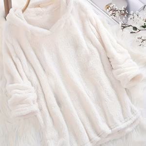 TEMU 양털 단색 까마귀, 캐주얼 긴팔 후드 티 셔츠, 여성 의류