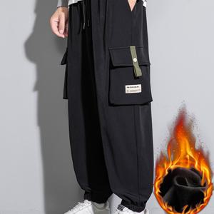 TEMU 남성용 플리스 안감 카고 팬츠 - 트렌디한 멀티포켓 디자인, 야외 활동용 캐주얼 조거 팬츠, 겨울용 따뜻함, 두꺼운, 패션, 신축성 있는 허리|냉장고바지|남자바지|바지