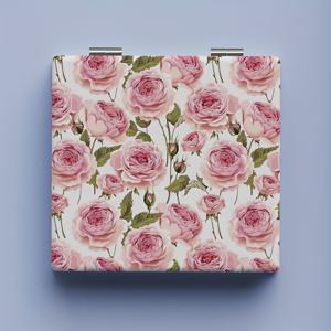 TEMU 목가적 플로럴 프린트 메이크업 미러 콤팩트 스퀘어 양면 접이식 화장 리터치 미러 뷰티 미러 지갑용 여성 생일 선물