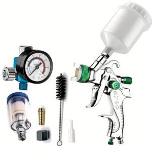 TEMU 0.8mm 노즐, 압력 게이지 및 공기 필터가 포함된 컴팩트 HVLP 미니 스프레이 건 키트 - 페인트 및 벽지 적용에 이상적