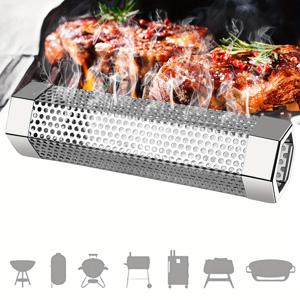 TEMU 6인치 스테인레스 스틸 BBQ 목재 펠렛 튜브 스모커, 냉/뜨거운 스모킹을 위한 휴대용 바베큐 스모크 제너레이터, 전기 가스 석탄 그릴 또는 스모커와 함께 작동, 육각형