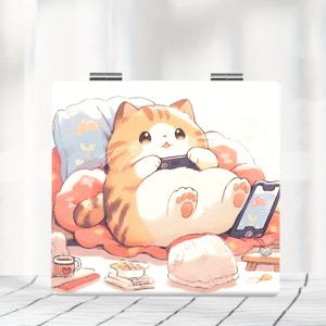 TEMU 귀여운 일본 애니메이션 고양이 디자인 접이식 거울 - 휴대용 미니 핸드헬드 파우더 코팅 유리 메이크업 거울, 파스텔 태비 고양이 & 만기네코 행운의 고양이 모티프, 여성, 생일, 크리스마스, 발렌타인데이에 딱 맞는 선물