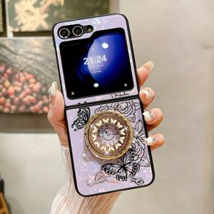 TEMU 삼성 갤럭시 Z플립5 휴대폰 케이스 신상 일본 한국 여성용 갤럭시 Z플립4 접이식 스크린 보호 커버 나비 링 브래킷 Z플립3 올인원 꽃무늬 향기 온라인 셀럽