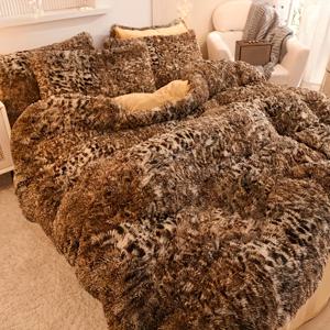 TEMU 프린트 인조 모피 이불 커버 세트 3개, 푹신한 털이 있는 침구 2개의 베개 커버 포함, 부드럽고 아늑한 침실 장식