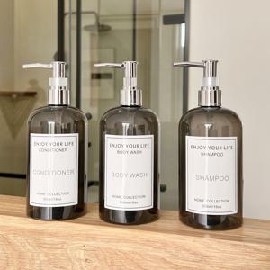 TEMU 플라스틱 비누 디스펜서 3개, 조리대 로션 병, 빈 샴푸, 바디워시, 컨디셔너 병, 방수 라벨 포함, 욕실 액세서리, 홈 데코.