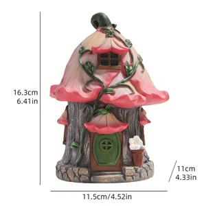 TEMU 수지 버섯 집 장식, 만화 정원 미니어처, 수제 요정 집 장식, 전기 또는 배터리 필요 없음, 발코니 및 조경 장식에 이상적