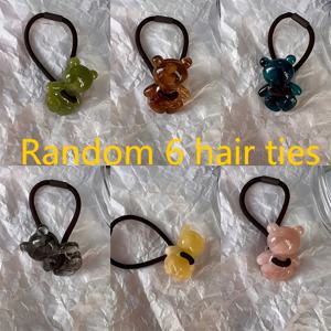 TEMU 텍스처 잉크 워시 디자인의 귀여운 곰돌이 머리끈 6개 세트. 심플하고 사랑스러운 룩에 완벽합니다.