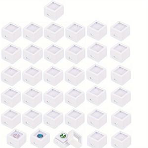 TEMU 투명 뚜껑이 있는 36개 화이트 아크릴 보석 디스플레이 박스, 0.8x0.6인치 보석 및 선물 포장용 주얼리 저장 용기 - 내구성 있고 우아한 디자인, 주얼리 정리함