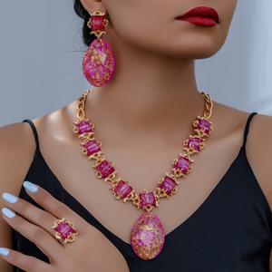 TEMU 1세트 빈티지 웨딩 세트 - 우아한 럭셔리 목걸이, 귀걸이 & 반지 (합성 보석), 신부, 신부 들러리, 프로미, 파티 액세서리 - 특별한 날과 일상의 럭셔리를 위한 연중 착용 가능