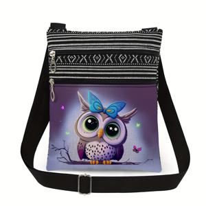 TEMU 여성용 시크한 올빼미 프린트 크로스바디 백 - 조절 가능한 스트랩, 지퍼 클로저, 폴리에스터 안감, 패션 동물 디자인