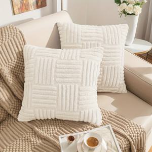 TEMU 2개 세트, 기하학 장식 베개 커버 (가정용), 부드러운 플러시 커버 (소파 베개용), 농가 스타일 쿠션 커버, 18X18인치 및 12X20인치, 소파, 카우치 실내 방 장식을 위한 모던하고 스타일리시한 디자인