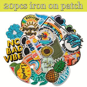 TEMU 20개의 하와이 테마 자수 패치, DIY 의류 및 액세서리 장식용 패브릭 애플리케이션, 다양한 긍정적 에너지와 열대 디자인