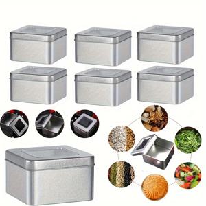 TEMU 7개의 투명한 상단 창과 뚜껑이 있는 사각형 금색 티넥스, 보석, 사무용품, 과자, 차, 향신료 등에 적합한 홈 조직용 보관함 세트