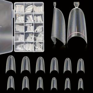 TEMU 미디엄 오벌 네일 팁, 320개 소프트 젤 X 네일 팁 오벌 라운드 매트 투명 인공 네일 하프 커버드 아크릴 네일 팁 12가지 사이즈 네일 익스텐션, 젤 네일에 적합|네일팁