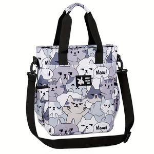 TEMU 귀여운 동물 프린트 14인치 노트북 토트백 태블릿 수납공간, 조절 가능한 어깨끈 및 지퍼 클로저 포함 - 학교, 직장 또는 여행용 스타일리시하고 기능적인 여행 숄더백 | 재미있는 디자인 | 폴리에스터 가방, 노트북 백|노트북파우치