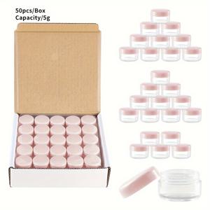 TEMU 50개 Yuemeimoment 5g/5ml 둥근 투명 플라스틱 병과 생생한 뚜껑 - 크림, 로션, 파우더, 글리터에 이상적 | 네일 아트, 보석 비즈 및 작은 액세서리에 완벽 | 나사식, 무취, 화장품 병