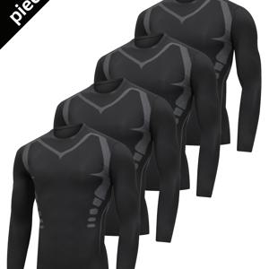 TEMU 남성용 스프링과 가을용 4피스 운동용 긴팔 스포츠 피트니스 스ूट, 농구 땀 흡수 빠른 건조 바디 쉐이퍼