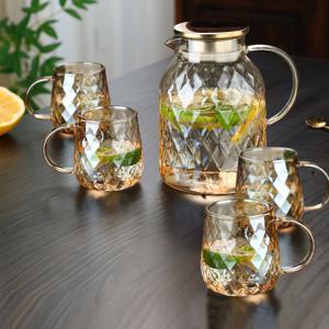 TEMU 1개 대용량 유리 냉수기 | 뚜껑 및 손잡이 포함, 내열성, 창의적인 음료 물병, 가정용 1200ml/40oz 또는 1900ml/64oz