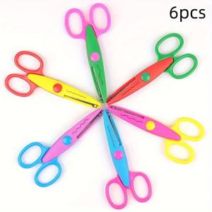 TEMU PP 플라스틱 종이 공예 가위 6개, 가위, 공예 도구, 창의적인 사무용품 가위, 종이 손으로 자르기에 적합, 6가지 다양한 색상과 모양의 레이스, 다용도 절단, 교실 및 유치원 종이 절단